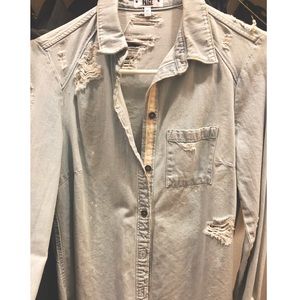 Paige distressed oversized denim button up